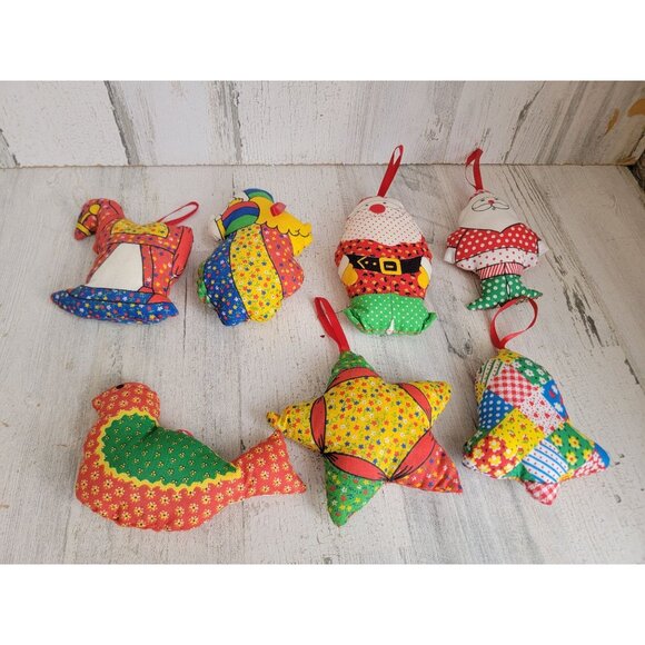 Patchwork variety santa star horse bird ornament Xmas set - Picture 1 of 6